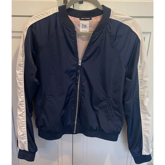 Gap Women's Varsity Bomber Jacket Size Small Navy White Long Sleeve - Picture 7 of 12